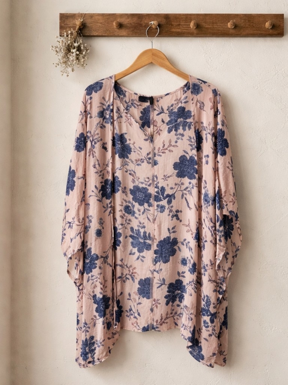 Lane Bryant Blush Pink Tunic with Navy Floral Print
